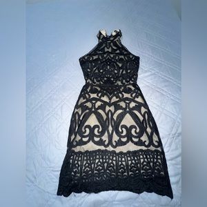 Nude and Black Lace Open Back Dress